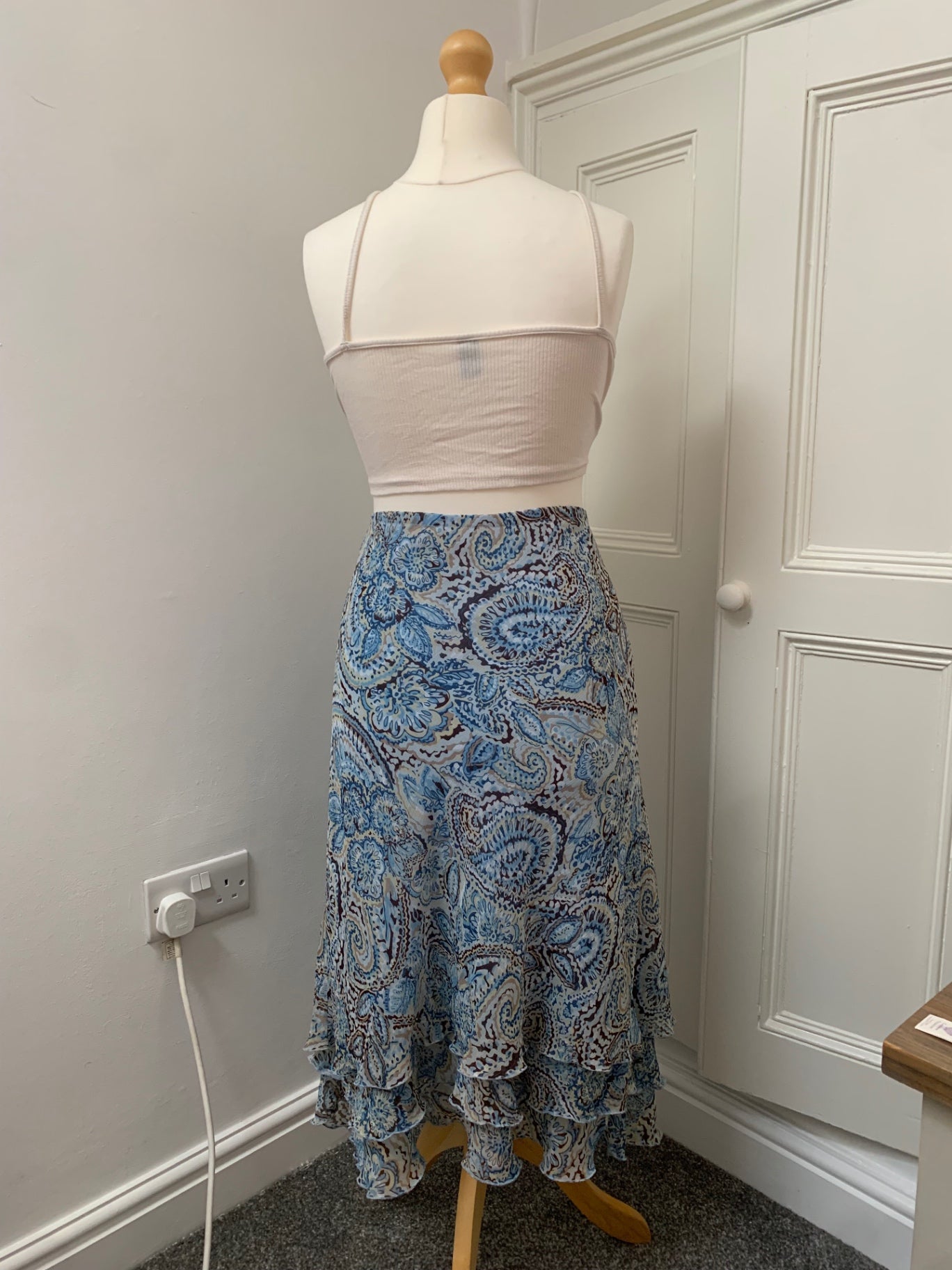 blue floral notations skirt