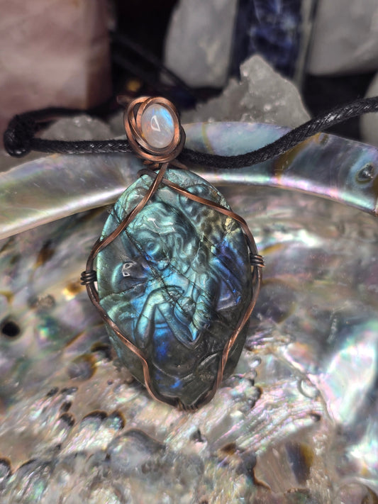 Labradorite and moonstone angel necklace 