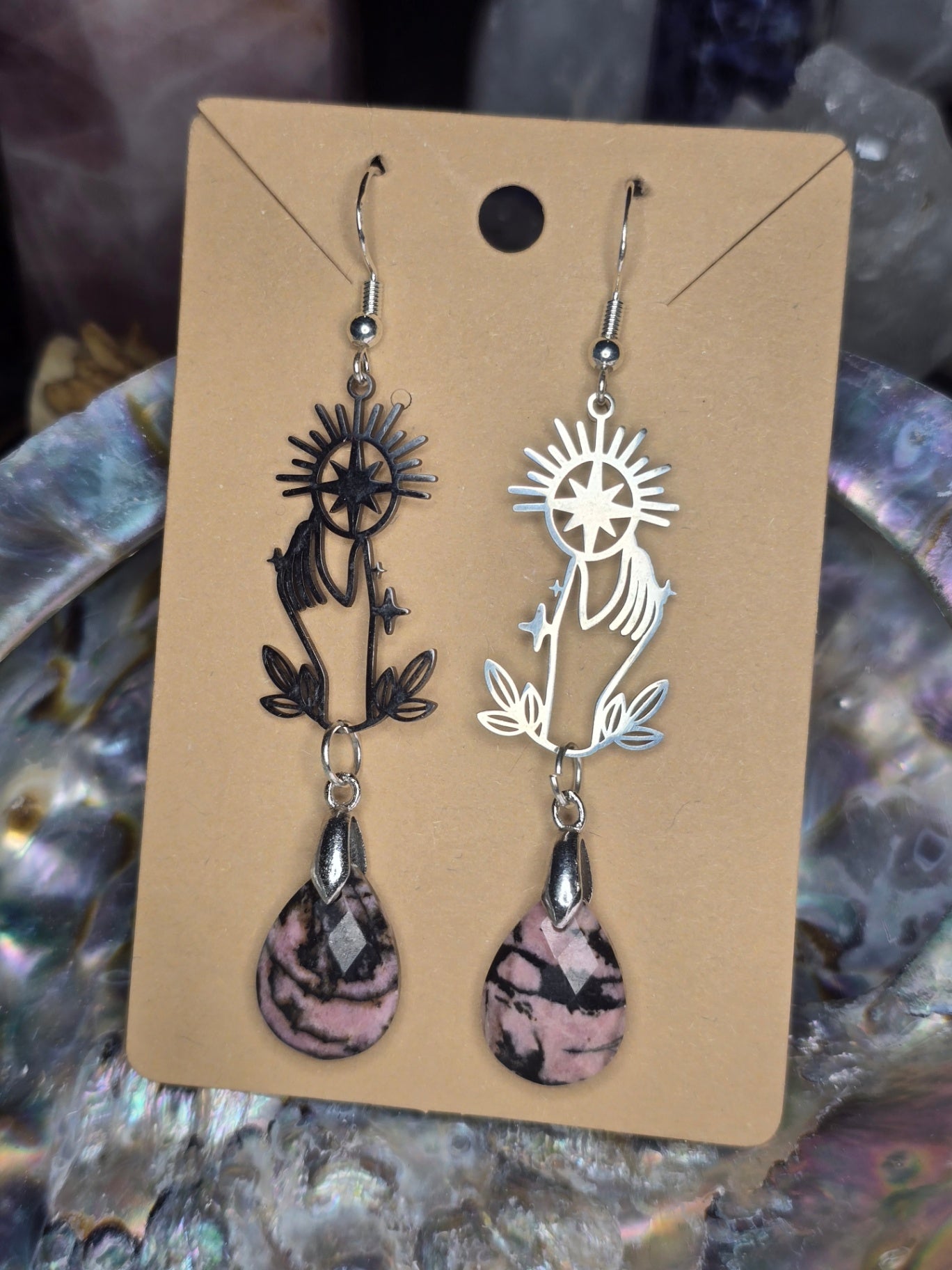 Rhodonite mystical hands earrings 