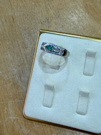 Emerald CZ Crystal silver Rng Adjustable 