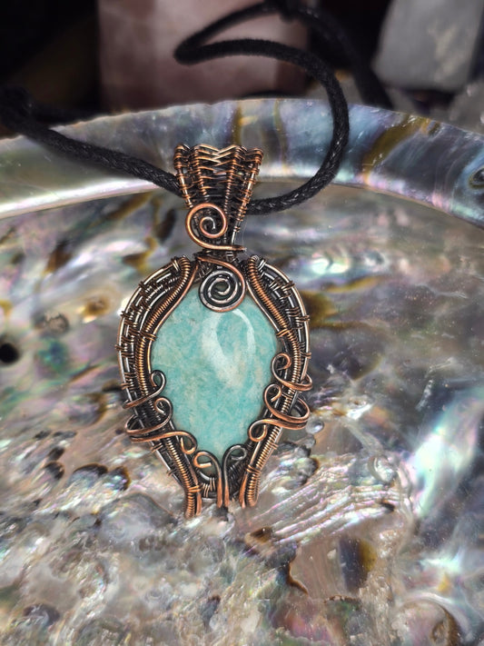 Amazonite wire wrapped pendant 