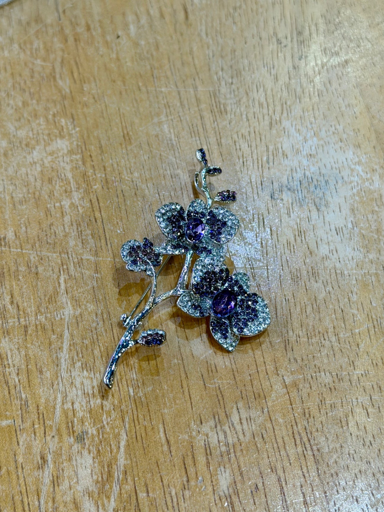 Purple Orchid CZ Crystal Brooch