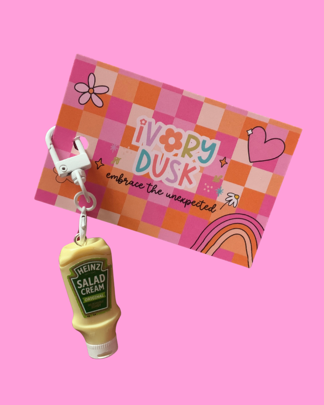 Upcycled salad cream keyring/bag charm