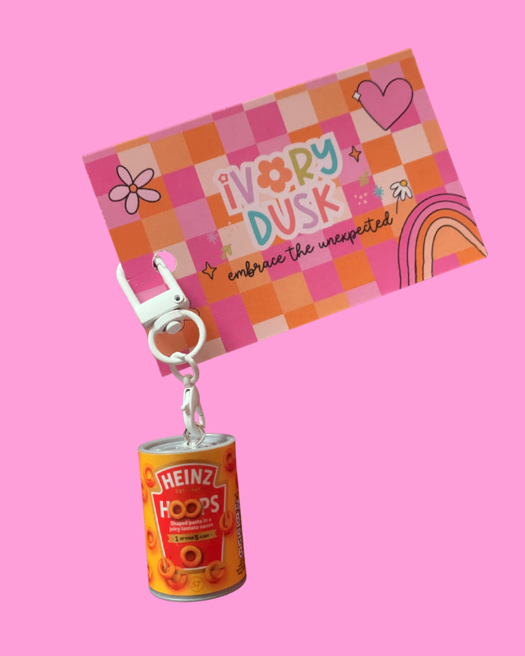 Spaghetti hoops up-cycled keychain/bag charm 