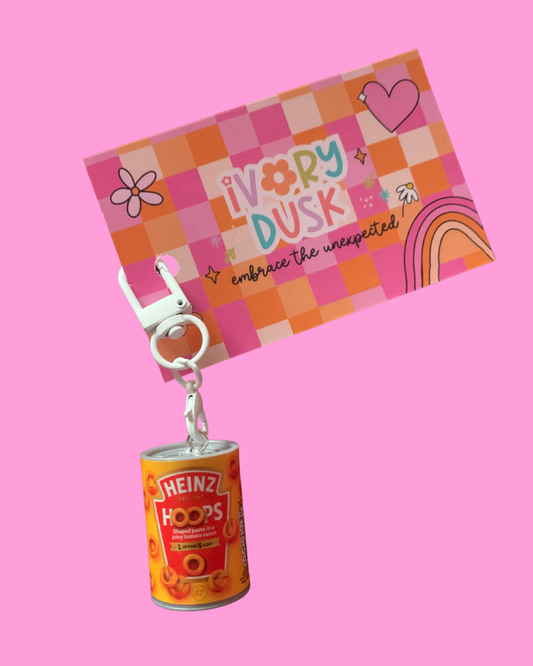 Spaghetti hoops up-cycled keychain/bag charm 