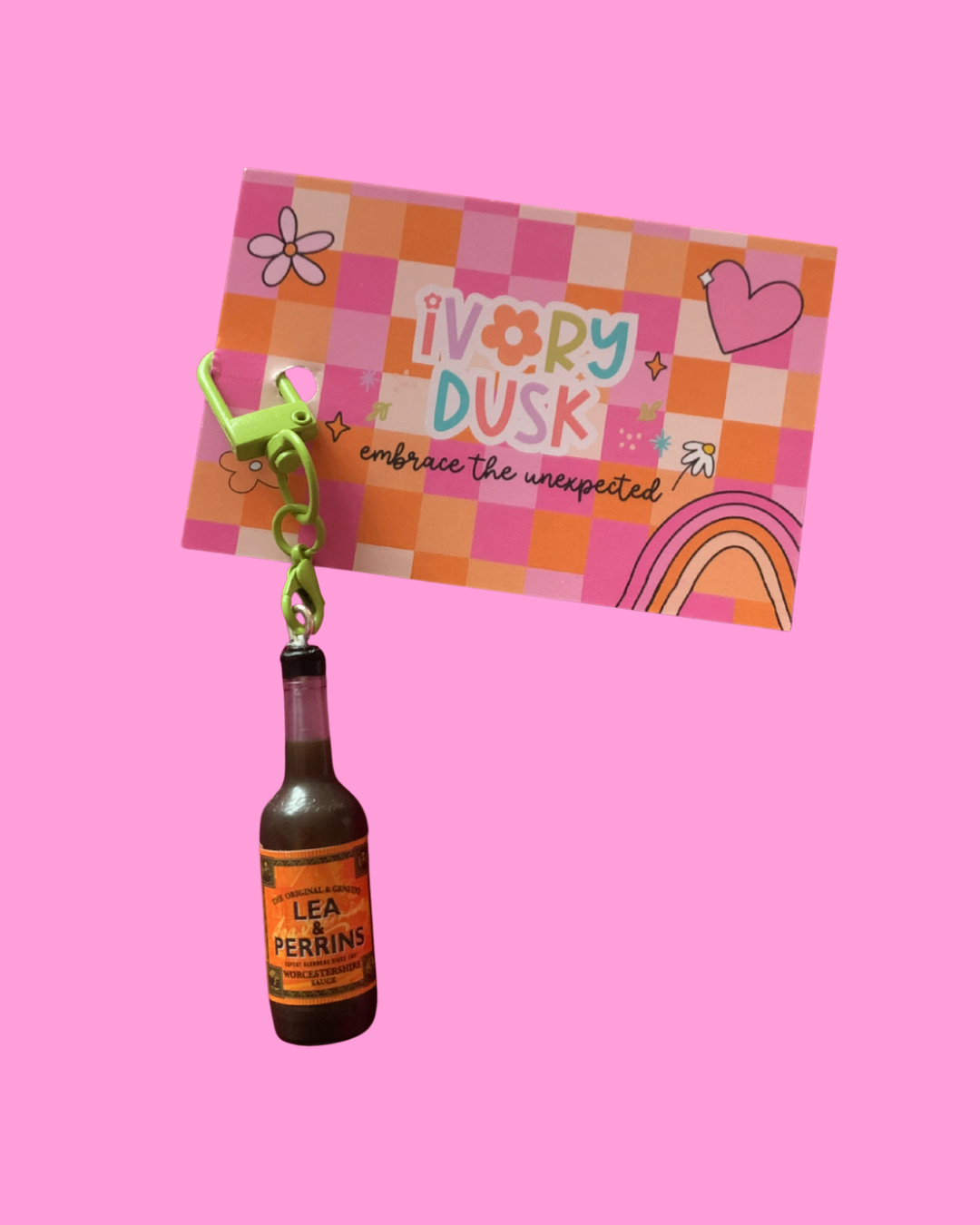 Sauce bottle up-cycled keyring/bag charm