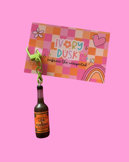 Sauce bottle up-cycled keyring/bag charm