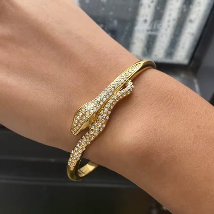 Serpent Crystal Cuff Bracelet – Gold
