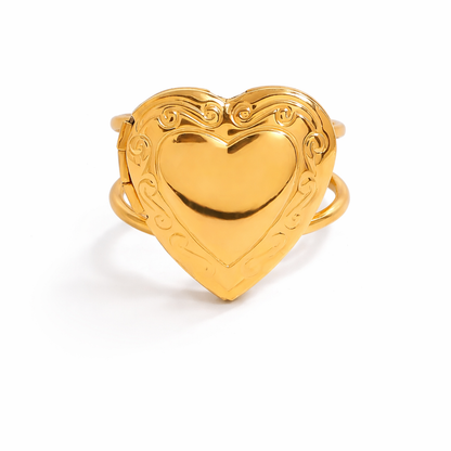 Valentine Sacred Heart Locket Ring Gold