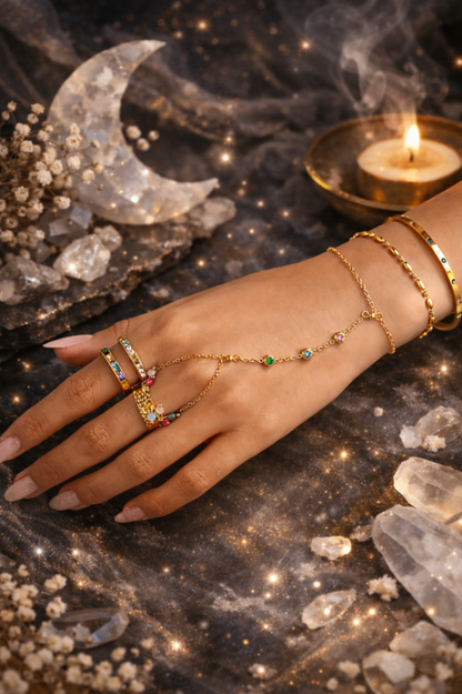Celestial Dot Rainbow Hand Chain – Gold