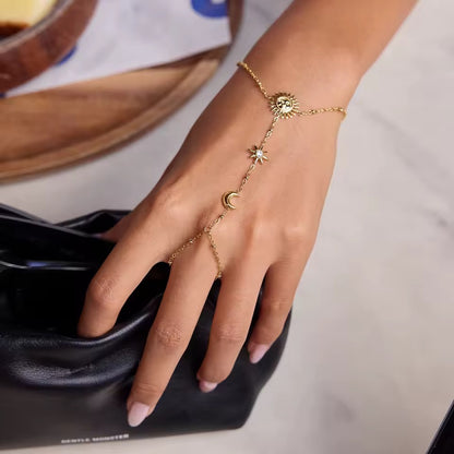 Solara Sun & Moon Hand Chain Gold