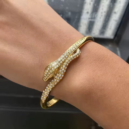 Serpent Crystal Cuff Bracelet – Gold