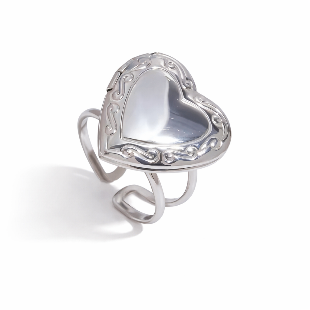 Valentine Sacred Heart Locket Ring Silver