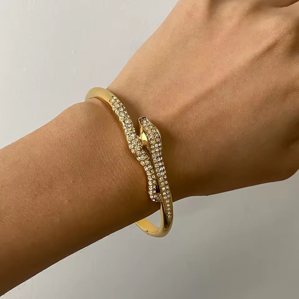 Serpent Crystal Cuff Bracelet – Gold
