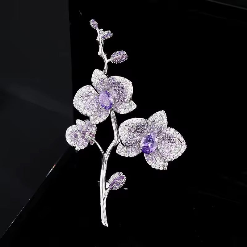 Purple Orchid CZ Crystal Brooch