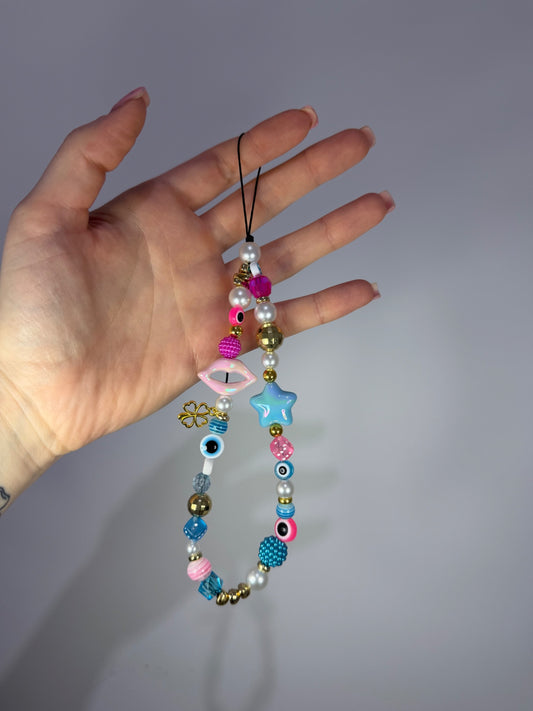 Good luck phone charm - pink/blue/gokd