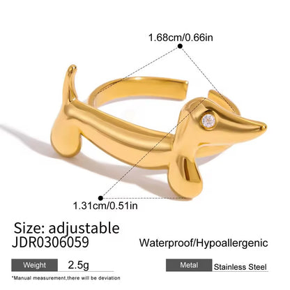 Gold Crystal Sausage Dog Ring