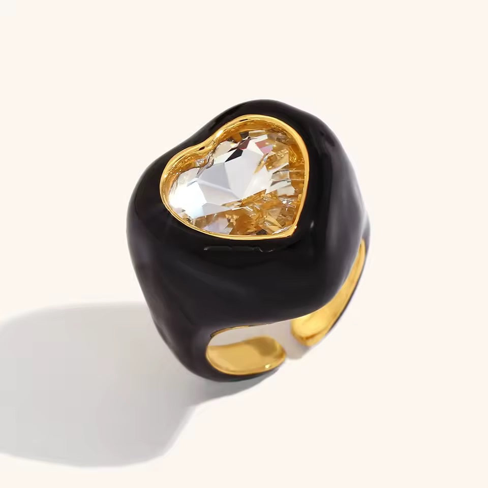 Black Jewel Heart Ring Size 7