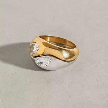 Mixed Metal Crystal Yin And Yang Ring