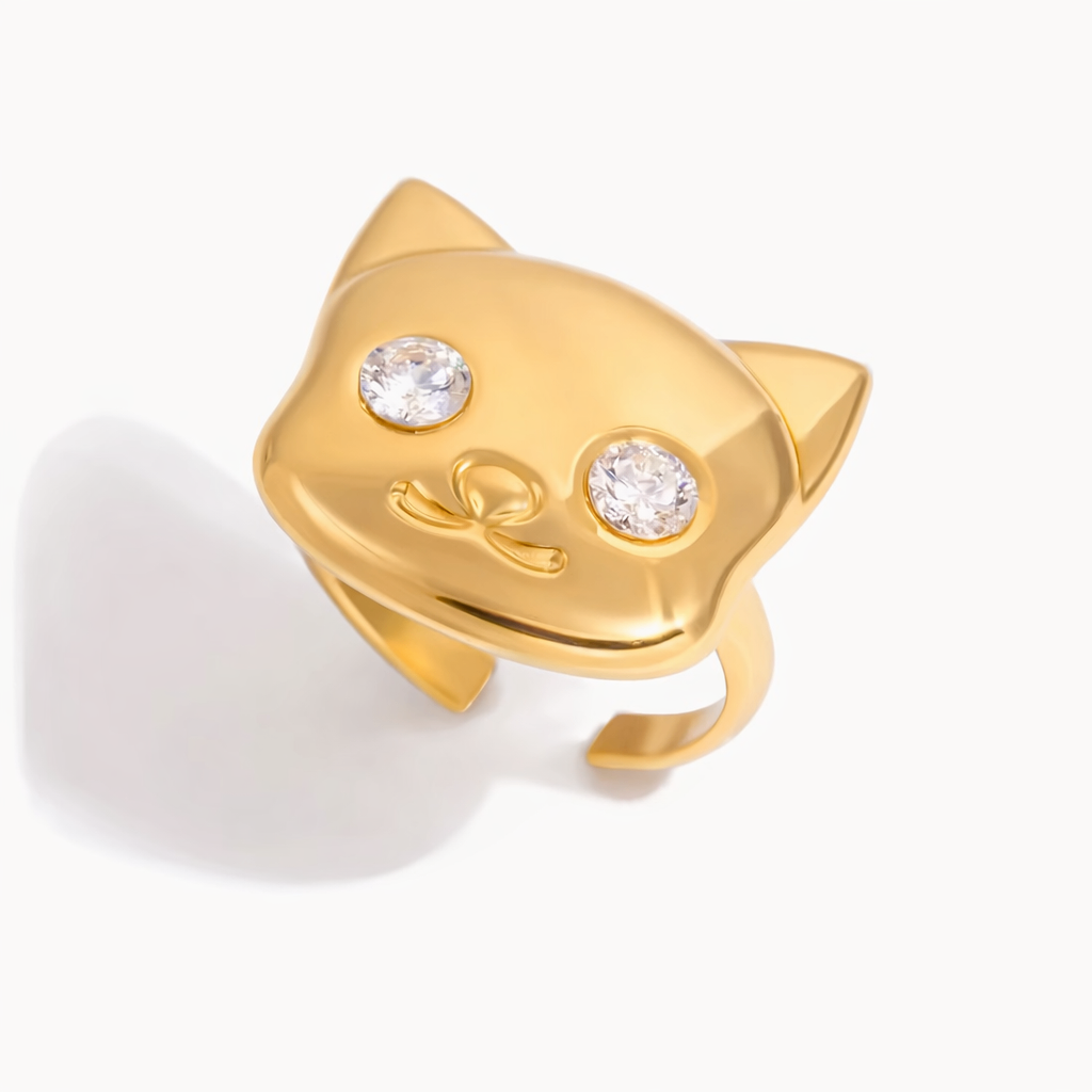 Gold Crystal Eye Cat Ring