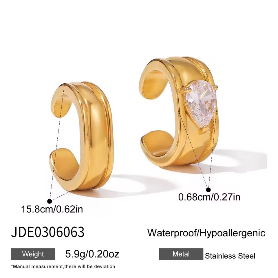 Gold Oval Crystal Duo Ear Cuff