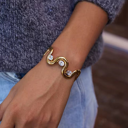 Gold Crystal Wave Bangle