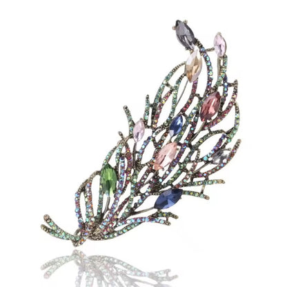 Large Crystal Feather Brooch