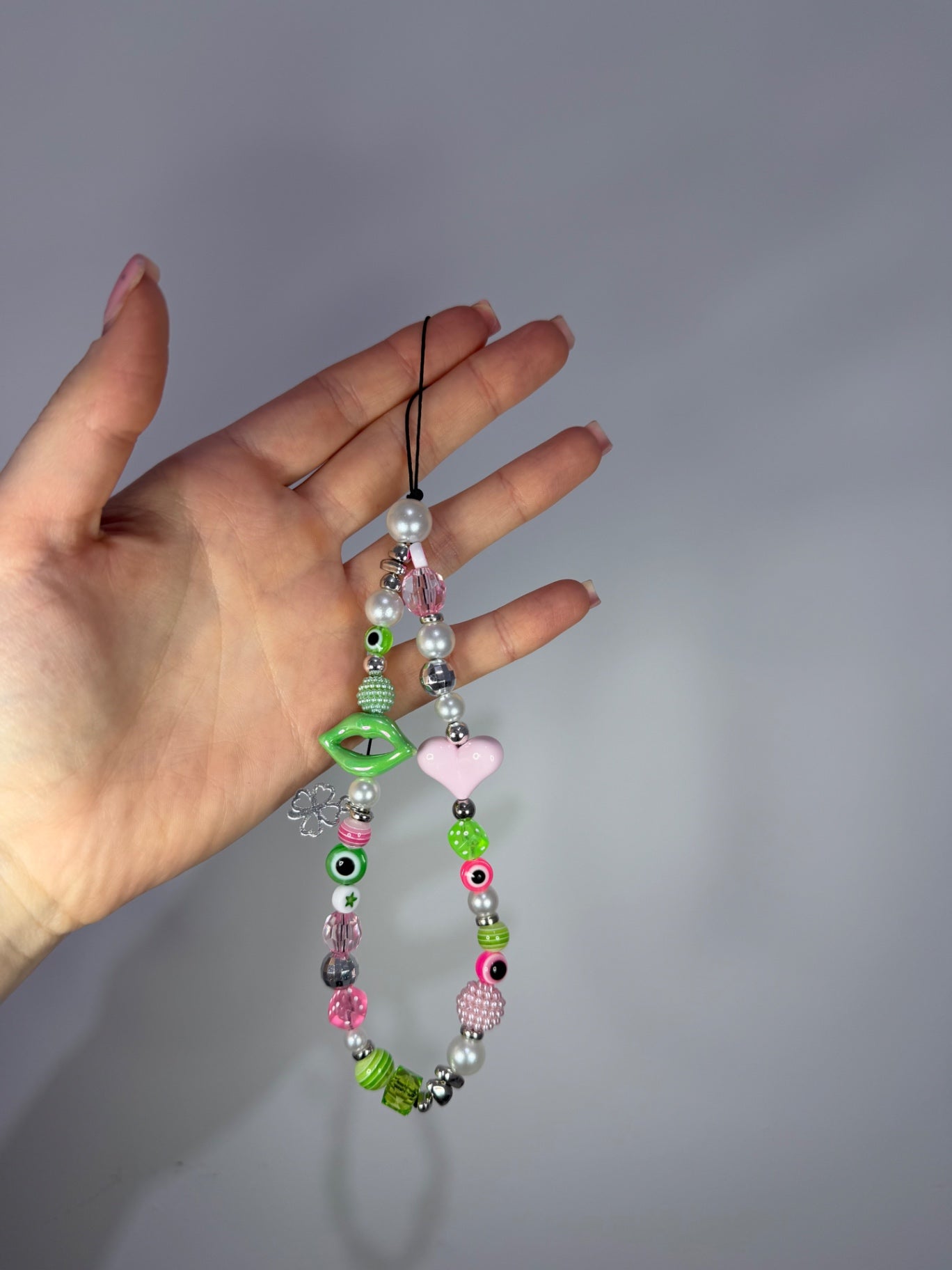 Good luck phone charm - pink/green/silver