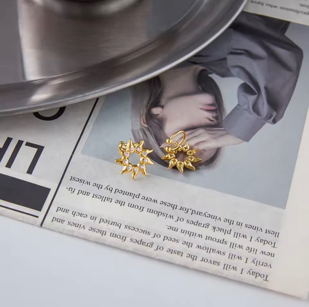 Gold Crystal Sun Ear Cuffs