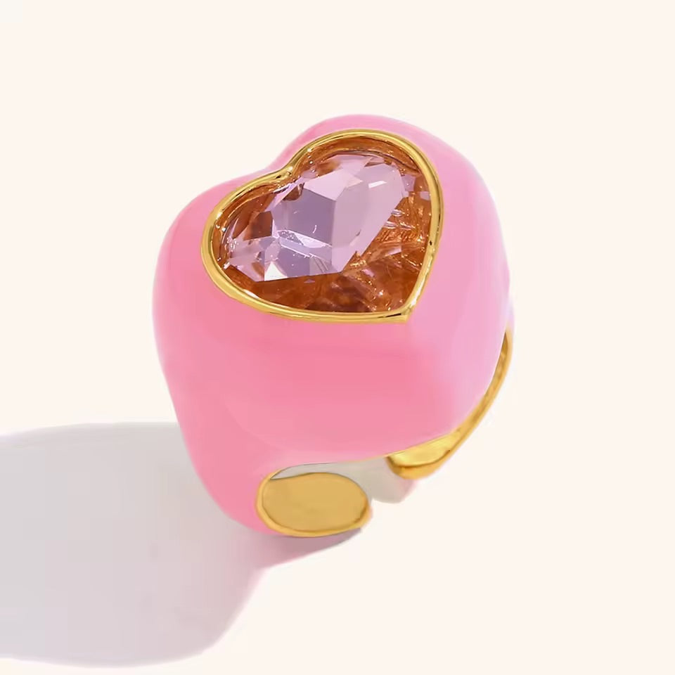 Pink Jewel Heart Ring Size 7