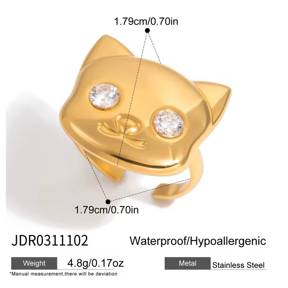 Gold Crystal Eye Cat Ring