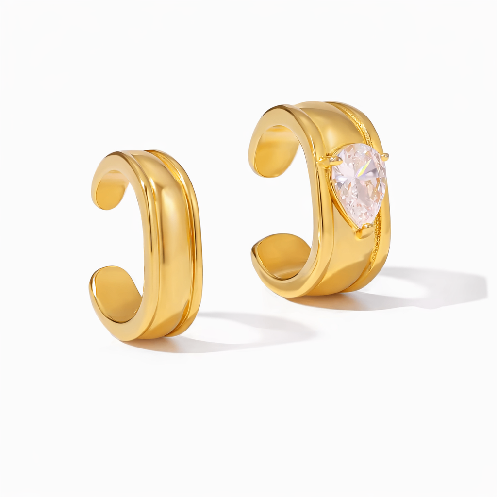 Gold Oval Crystal Duo Ear Cuff