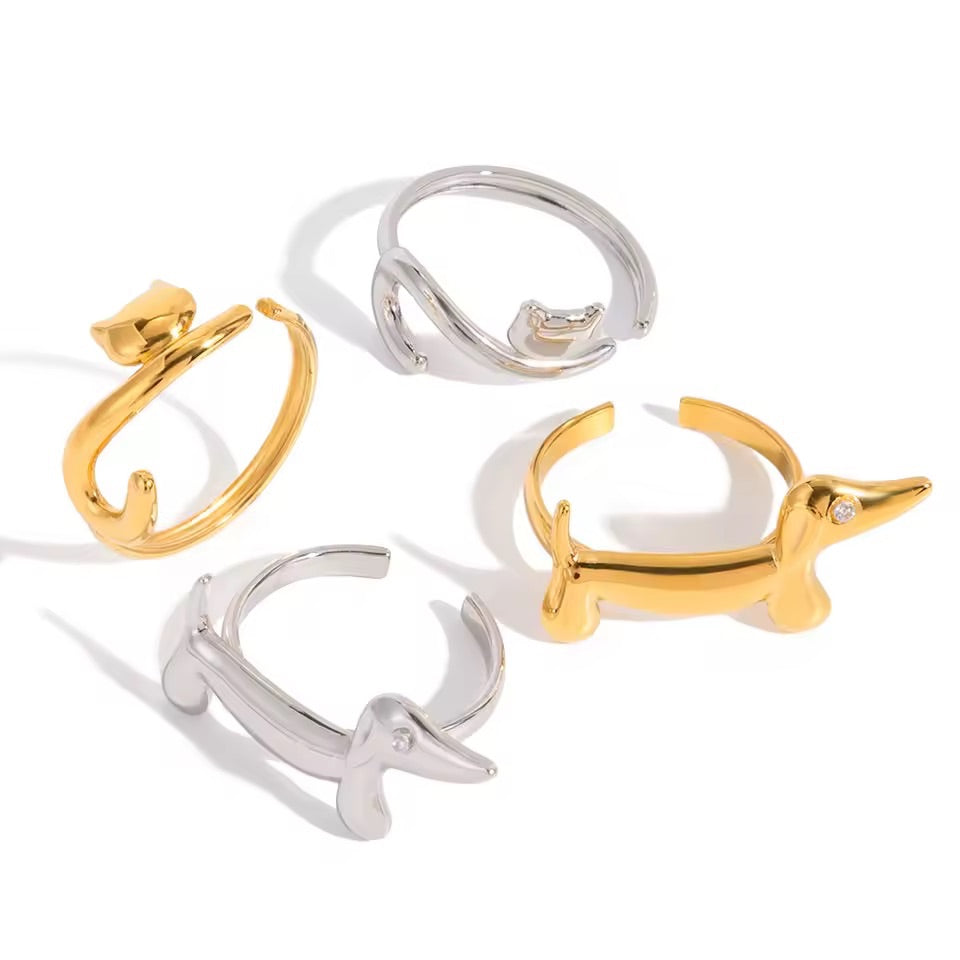 Gold Crystal Sausage Dog Ring
