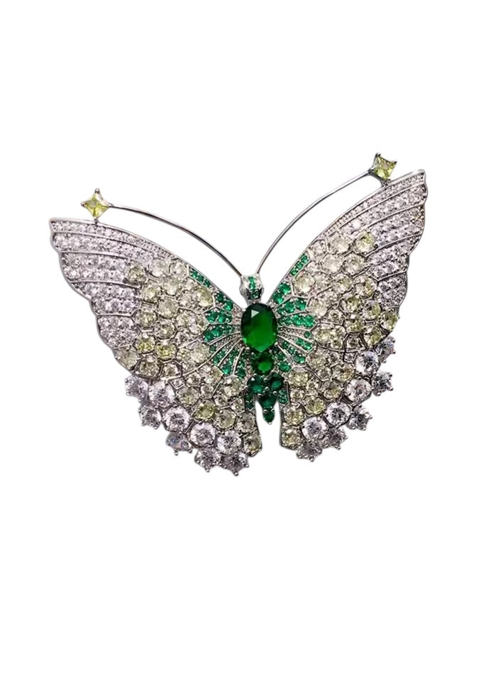 Silver Crystal Butterfly Brooch