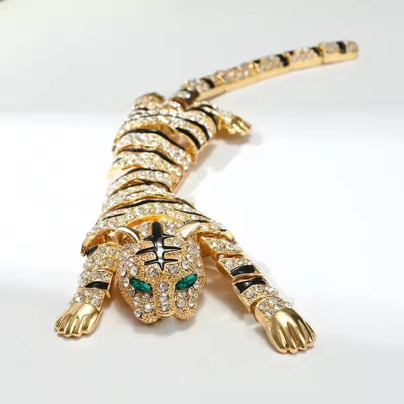 Tiger Crystal Brooch Gold