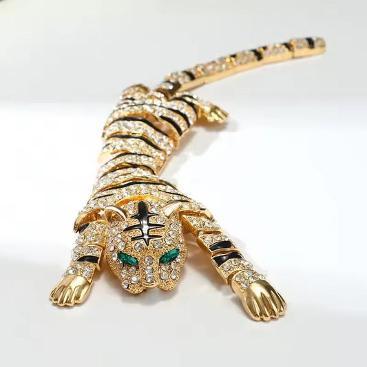 Tiger Crystal Brooch Gold