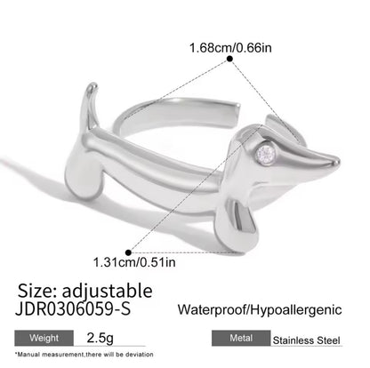Silver Crystal Sausage Dog Ring