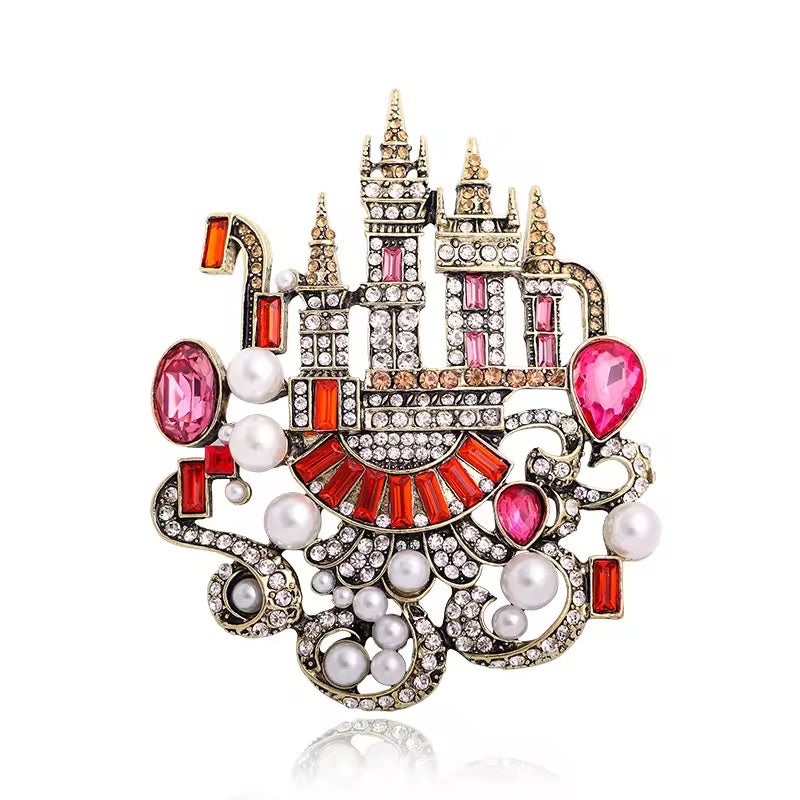 Crystal Castle Brooch Reds