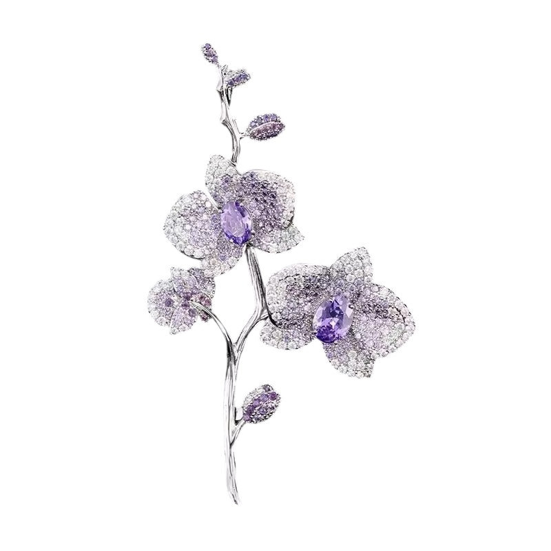 Purple Orchid CZ Crystal Brooch