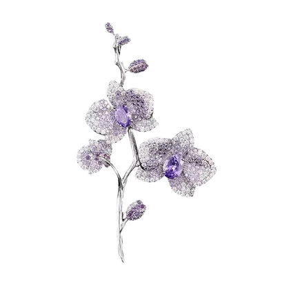 Purple Orchid CZ Crystal Brooch