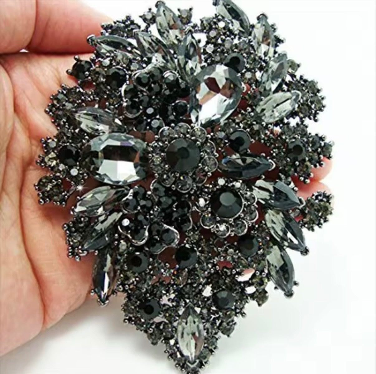 Vintage Black Oval Night Garden Brooch