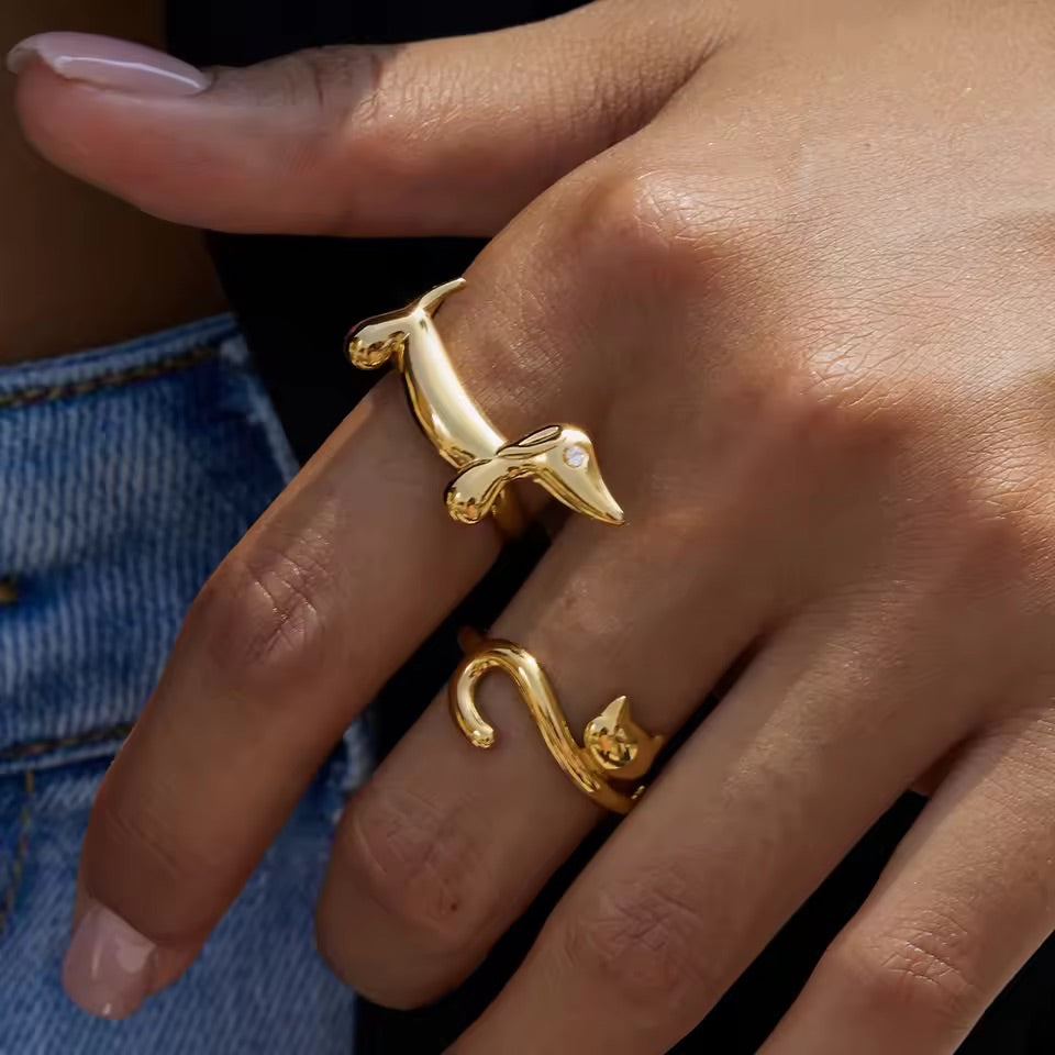 Gold Crystal Sausage Dog Ring