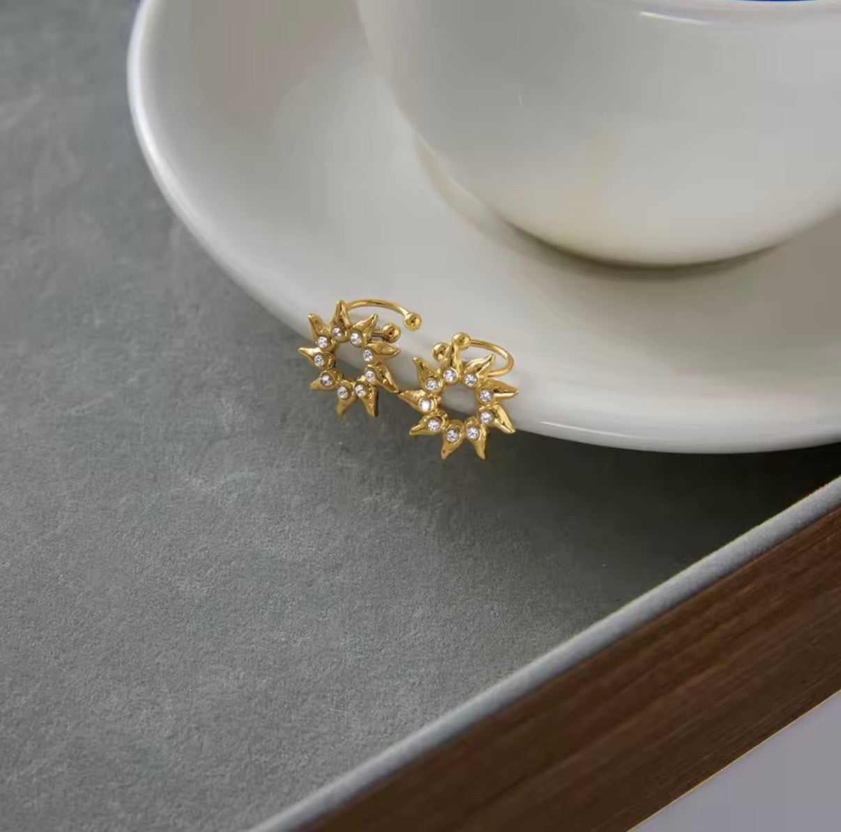 Gold Crystal Sun Ear Cuffs