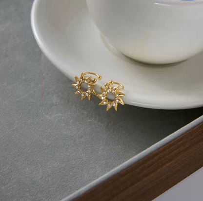 Gold Crystal Sun Ear Cuffs