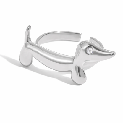 Silver Crystal Sausage Dog Ring