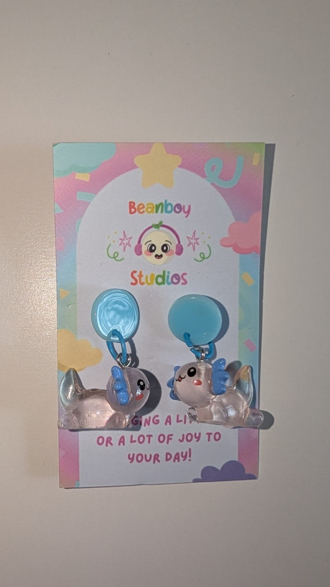 Blue axolotl earrings