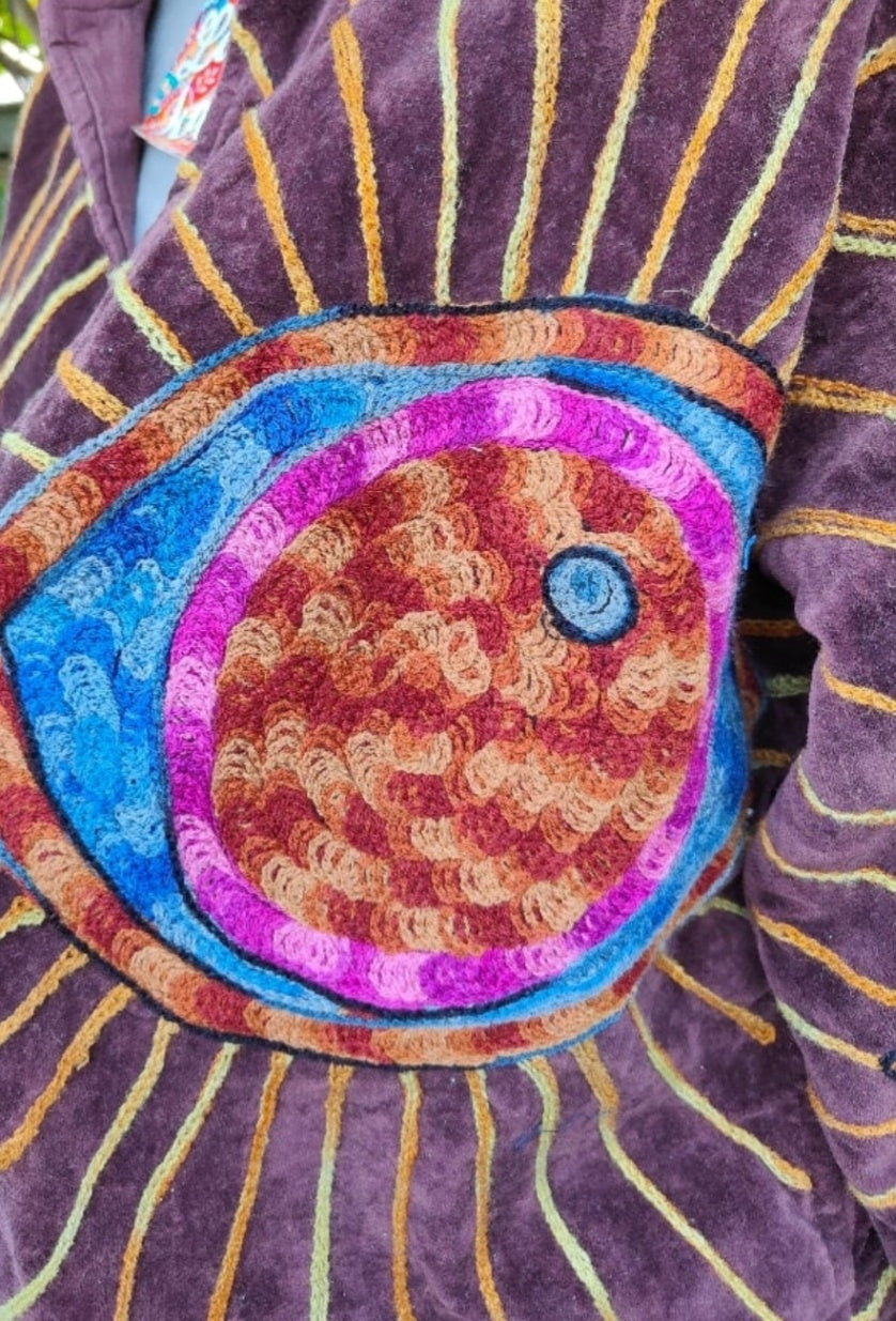 Wanderlust evil eye protection velvet jacket Plum