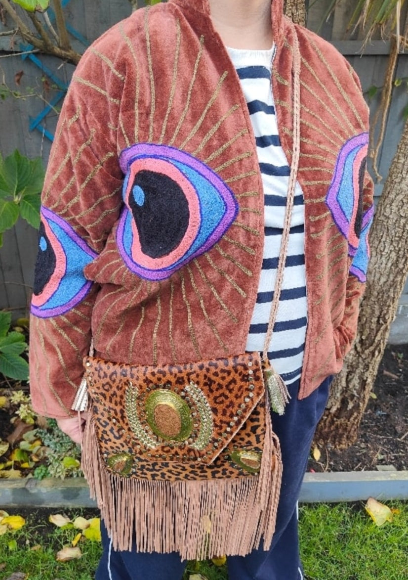 Wanderlust evil eye protection velvet jacket Brown