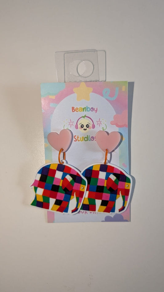 Colourful elephant heart earrings