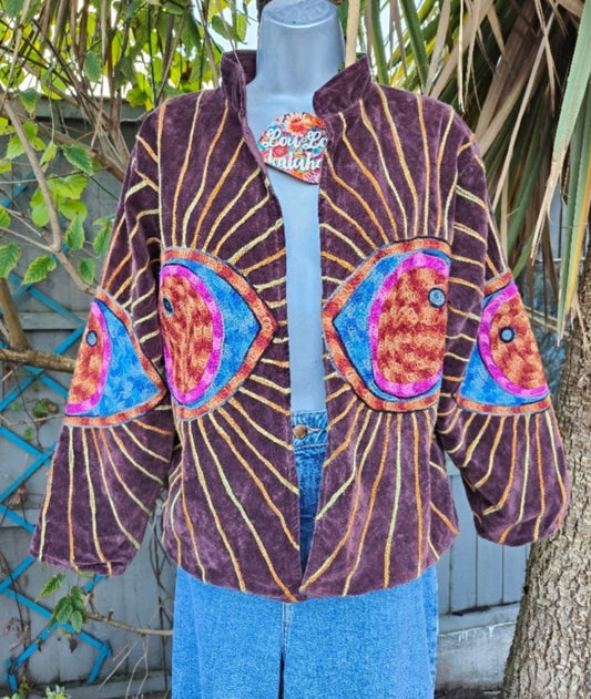 Wanderlust evil eye protection velvet jacket Plum